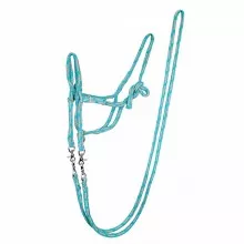 Rope Halter with Reins (bitless) sizes SMALL or LARGE - Turquoise and Grey